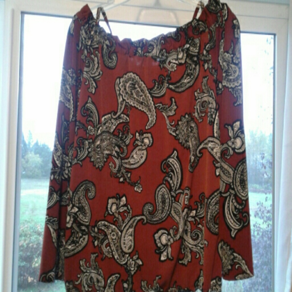INC Rust/Black Ruffle-Neck Blouse,Like New - Picture 5 of 6